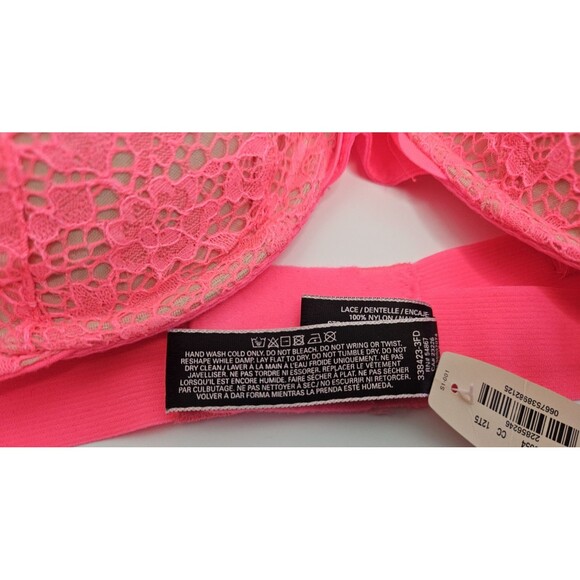 VICTORIA’S SECRET VERY SEXY PUSH UP PIGEONNANT NEON PINK LACE 34D NWT - Picture 6 of 7